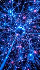 Poster - Abstract Neural Network, Glowing Blue Nodes, Connections. Scientific, Technological Concept