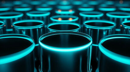 Aufkleber - Many black cylinders with glowing turquoise edges forming a grid pattern