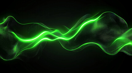 Poster - Green particles flowing energy wave on black background