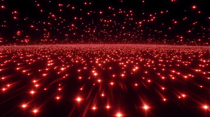 Aufkleber - Red stars falling from space creating a glowing horizon on a dark background