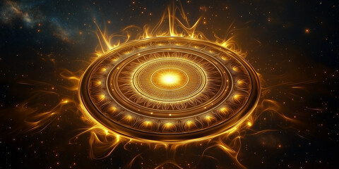 Aufkleber - Golden circular portal opening in deep space with swirling energy
