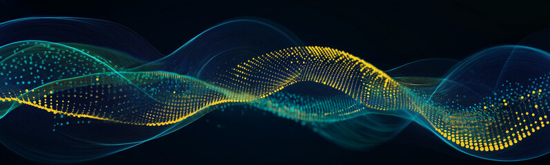 Poster - Abstract yellow and blue particles flowing on dark background