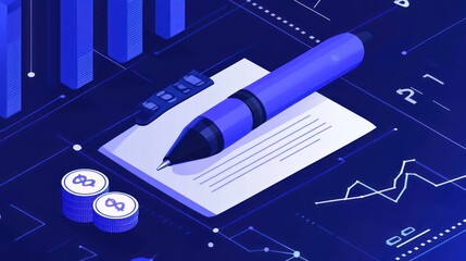 Poster - Abstract document with graphs and isometric design