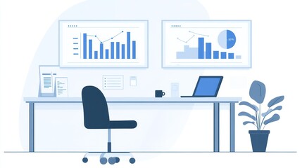 Poster - Modern workspace with data displays