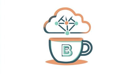Poster - Abstract coffee cup with connected cloud, for business concept