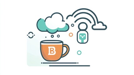 Poster - Abstract coffee cup and cloud connectivity illustration