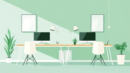 Poster - Modern minimalist office space with two desks