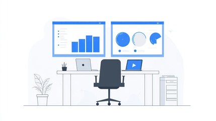 Poster - Office Workspace with Data Display. Possible Stock Photo Use Modern Workplace