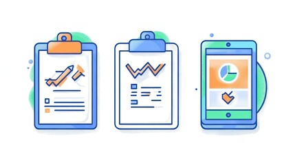 Poster - Digital Report Summary Icons on Mobile & Clipboard