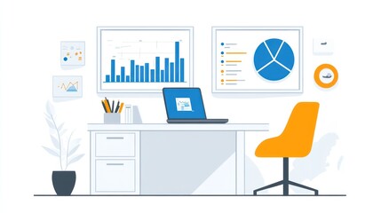 Poster - Modern Office Workspace with Data Displays (1)