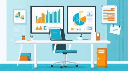 Poster - Modern Office Workspace with Data Displays (2)