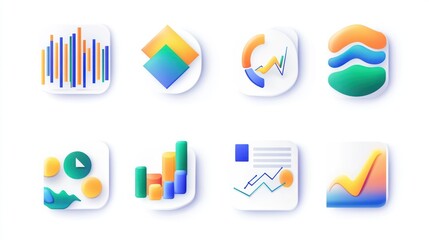 Poster - Colorful data visualization icons on white background