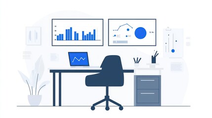 Poster - Modern office workspace with graphs and charts