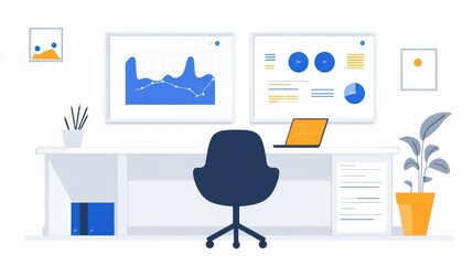 Poster - Modern workspace with analytics display