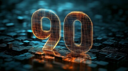 Poster - Glowing Digital Number 90 in Futuristic Style, Celebration on Abstract Technological Background