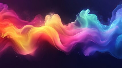 Poster - Abstract Colorful Waves of Communication, Spectrum of Light and Energy on a Dark Background.