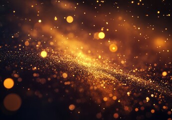 Poster - Beautiful golden particles and sparkles floating in a dreamy cosmic background, creating a mesmerizing and magical atmosphere for visual inspiration.