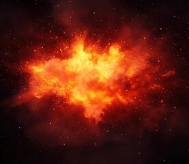 Fototapete - Bright Orange Explosion with Fiery Flames and Sparks Illuminating Dark Background in High Definition Quality for Visual Effects or Backgrounds