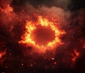 Fototapete - Brilliant Burst of Fiery Flames Surrounded by Dark Smoke Creating an Explosive Atmosphere Ideal for Dramatic Illustrations and Visual Effects Projects