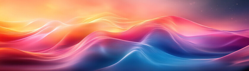 Poster - Vibrant waves of color abstract ocean digital art surreal environment wide viewpoint colorful concept