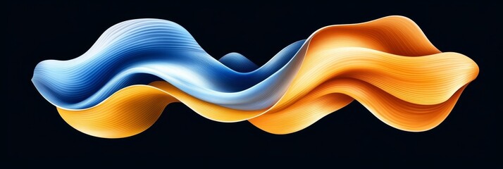 Poster - Blue And Orange Wave On Black Background A Minimalist Art Graphic Symbolizing Price Fluctuations
