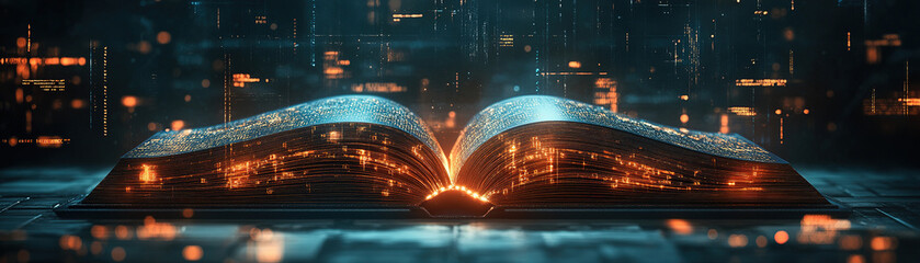 Poster - Illuminated book of knowledge digital realm fantasy art cyber environment close-up innovation and imagination