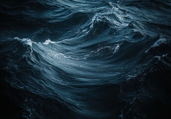 Poster - Dark and Dramatic Ocean Waves Capturing the Essence of Nature’s Power and Serenity in a Deep Blue Color Palette