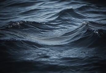 Poster - Dark Blue Ocean Waves with Gentle Ripples and Reflections Under Dim Light in a Calm Marine Environment at Twilight