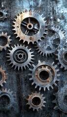 Poster - Grungy Industrial Design Metal Gears and Machinery Forming an Intricate Mechanical System.