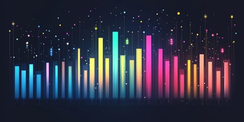 Poster - Vibrant Gradient Bar Graph Data Visualization, Abstract Illustration on Dark Background