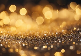 Poster - Glittering golden bokeh background with soft focus, radiant shimmering light reflections, and sparkling texture for festive and luxurious themes