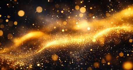 Poster - Shimmering Golden Particles and Light Waves Creating a Magical, Dreamlike Background for Artistic and Creative Projects