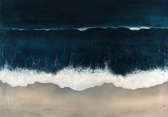 Poster - Tranquil Abstract Ocean Landscape with Dark Waters, Gentle Waves Crashing on Soft Sandy Shore in an Artistic Representation of Nature's Serenity