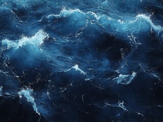 Poster - Vibrant and Dynamic Ocean Waves with Deep Blue Tones and White Foam Capturing the Energy of the Sea in a Stunning Aerial View