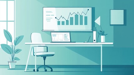 Poster - Modern office workspace with data presentation