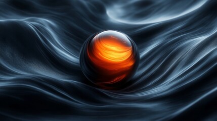 Wall Mural - a glowing sphere rests on a rippled dark blue surface