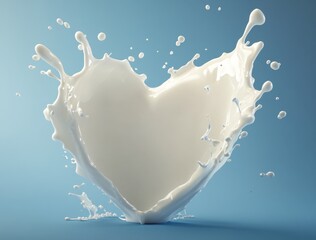 Poster - Creative Milk Splash in Heart Shape on Blue Background Capturing Fluid Motion and Elegance for Food and Love Themes