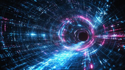 Poster - Futuristic Abstract Tunnel with Colorful Light Effects and Patterns