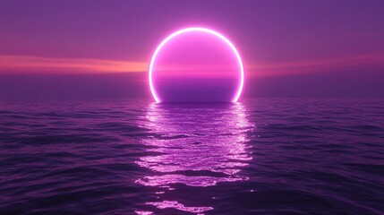 Wall Mural - a glowing orb hovers above the ocean water reflecting light