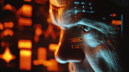 Aufkleber - close up of a senior software engineer engaging with a futuristic augmented reality interface, analy