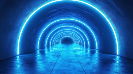 Poster - Glowing Blue Neon Tunnel with Modern Futuristic Design