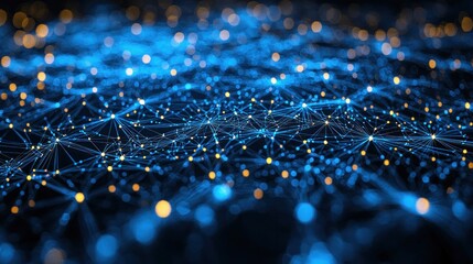 Fototapete - Abstract Digital Network with Blue and Yellow Light Connections