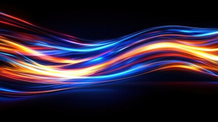 Poster - Vibrant Flowing Light Waves with Colorful Strands and Motion Effect