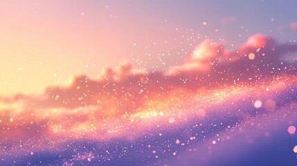 Wall Mural - beautiful sunset sky with clouds and glowing particles displayed