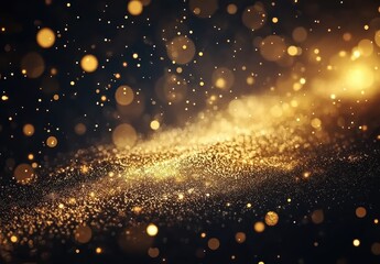 Poster - Glittering Particles and Golden Bokeh Create an Enchanting Abstract Background for Celebrations, Events, and Creative Projects