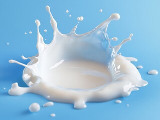 Poster - High-Speed Capture of Milk Splash Against Vibrant Blue Background Showcasing Fluid Dynamics and Natural Patterns in Detailed Freeze Frame