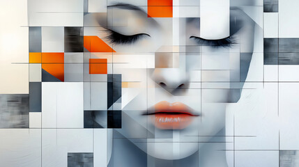 Fototapete - An abstract and geometric painting that explores the relationship between order and chaos