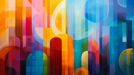 Fototapete - An abstract cityscape where buildings merge into each other, creating a labyrinth of vibrant patterns