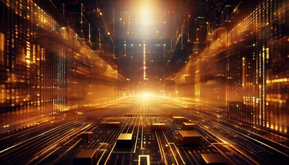 Blockchain technology concept with Information blocks numbers and codes in digital space