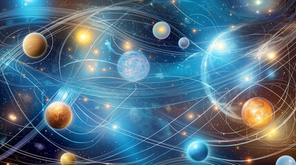 Fototapete - An ethereal tapestry of cosmic strings and celestial bodies woven together in a harmonious symphony
